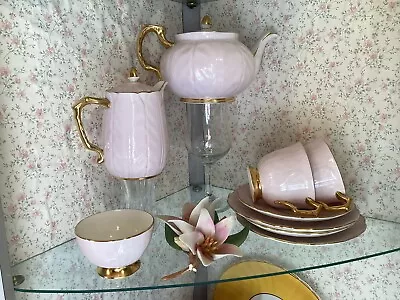 Buy Reduced - Aynsley China Pink Crocus Tea Set Teapot, 2 Trios, Creamer & Sugar. • 150£