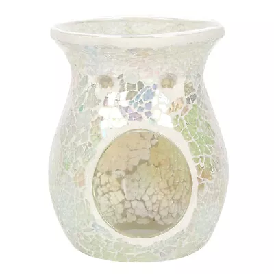 Buy Large White Iridescent Crackle Oil Burner For Tealights Wax Melts Fragrance • 12.95£