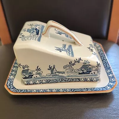 Buy Vintage Woods Ware England Butter Cheese Dish Blue And White • 20£