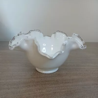 Buy Vintage Fenton Silver Crest Milk Glass Ruffled Bowl 7  Signed Mid Century Modern • 13.23£