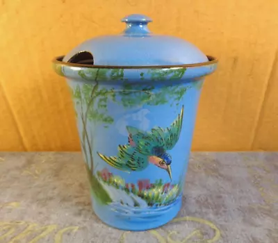 Buy Lemon & Crute Pottery Blue Glaze Hand Painted Kingfisher Lidded Pot Torquay Ware • 13.99£