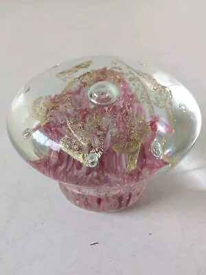 Buy Vintage Art Glass Pink Gold Mushroom Paperweight Like Murano • 10£