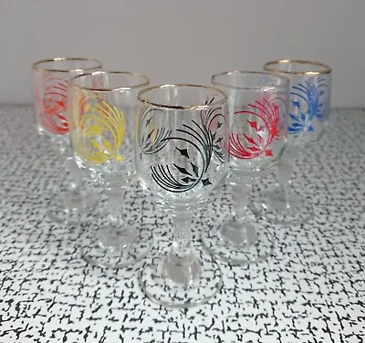 Buy 50s 60s Retro Vintage Abstract Coloured Sherry Liqueur Tot Glasses Set 5 MCM • 12£
