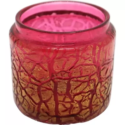 Buy Antique Bohemian Kralik Crackle Glass Cranberry Red And Gold Dresser Jar C. 1900 • 81.54£