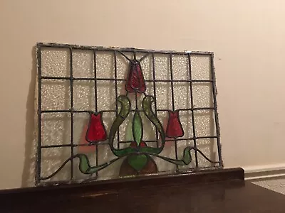 Buy Large Original Art Nouveau Stained Glass Panel Tulip Design Leaded Window Pane • 175£