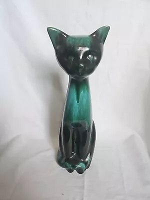 Buy Vintage Large 14'' Blue Mountain Pottery Canada Sitting Cat Green & Black Figure • 30£