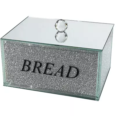 Buy XL Silver Crushed Diamond Crystal Mirrored Bread Bin Storage Container Kitchen • 43.98£