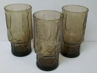Buy Lot 3 Vintage Libbey Rainy Brown Amber Ornate Glass Drinking Tumblers 5.5   • 18.63£