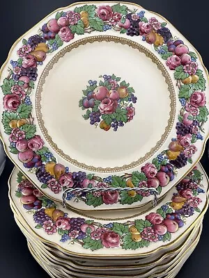 Buy Crown Ducal Florentine Multicolor Fruit Floral Gold Rimmed Plates CRD71 8.75” • 63.02£