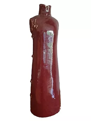 Buy Vintage Chinese Dress Look Design Accent Flambé Red Glaze Pottery Vase • 35£