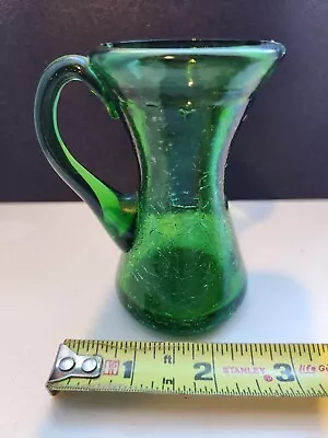 Buy Vintage Green Cracked / Crackled Glass Pitcher/Vase 3 3/4 Inches Tall • 14£