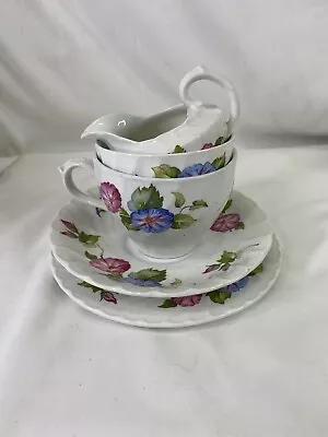 Buy Burleigh Ware Tea Set 5 Pc Cup Saucer Plate Cream Sugar Morning Glories Floral • 37.28£