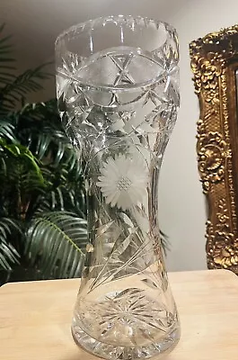 Buy Antique Crystal Lead Flowers Etched Corset Vase American Brilliant Heavy • 83.86£