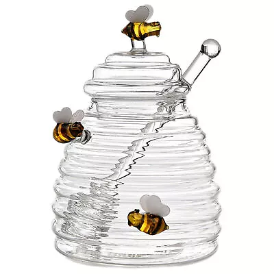 Buy Transparent Honey Jar With Dipper And Lid Glass Beehive Style Honey Glass Pot • 10.86£