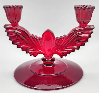 Buy New Martinsville Queen Anne Ruby Double Light Candlestick RARE! • 55.91£