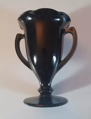 Buy L.E. Smith Black Amethyst Glass Double Handled Loving Trophy Cup Vase • 23.30£