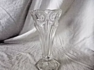 Buy Antique Art Deco Bohemian Pressed Clear Glass Vase • 34£