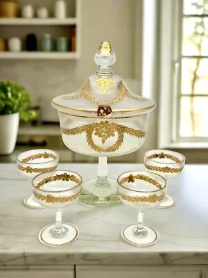 Buy French ANTIQUE Style Opaque Glass Compote Dessert Service 6 Pieces Hand Painted • 305.67£