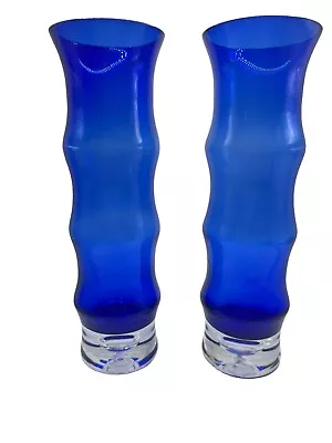 Buy Collectible Cobalt Blue Hand Crafted  Blown Art Glass  Vase Bubble Pontic Estate • 52.18£