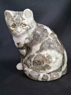 Buy Old Winstanley Size 4 Pottery Grey Tabby Cat Cathedral Glass Eyes Signed • 80£