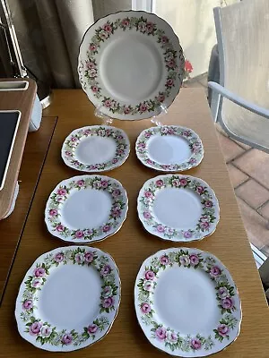 Buy Lovely Vintage Colclough Pink Roses Sandwich Set For 6 Persons • 15.75£