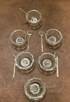 Buy Vintage Set 6 Glass Or Crystal? Salt Cellars W Spoons Lovely Tiny Bowls • 42.87£