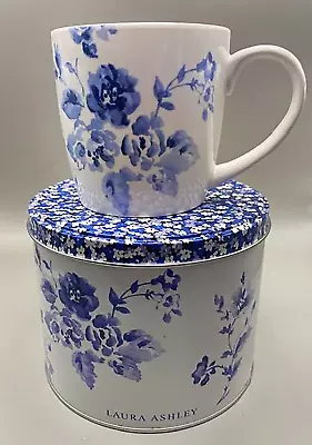 Buy Laura Ashley Vintage Style Blue & White Rose Mug & Complimenting Tin Ex. Cond. • 15£