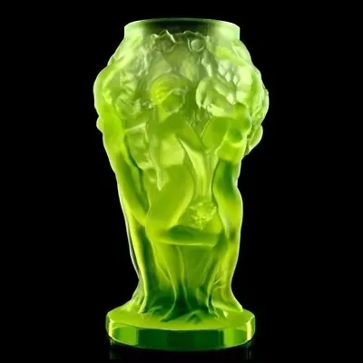 Buy Art Deco Vaseline Uranium Glass Vase H.Hoffmann By Lalique • 59.02£