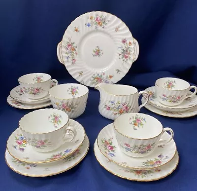 Buy  Minton Marlow Tea Set 4 Trios Milk Jug Sugar Bowl Cake Plate  Fluted 1950s  • 59.99£