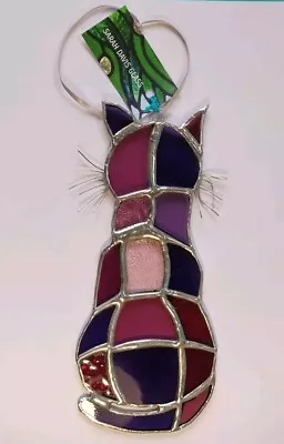 Buy SARAH DAVIS Leaded Glass Cat Hanging Sun Catcher Purple Hand Made With Tag • 32£