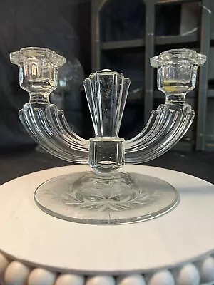 Buy Glass Double Candelabra Candle Holder Embossed Design Approx. 6.5  X 4.5  AS IS • 18.63£