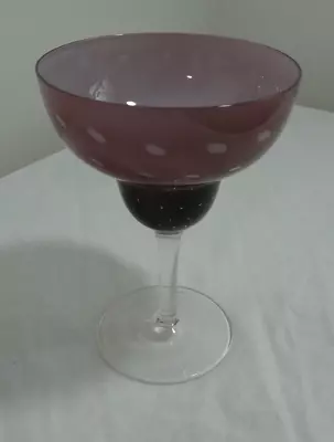 Buy Vintage Drink Wine Glass Stemmed Purple Pink Clear 6 1/2  Drinkware Barware Deco • 27.95£