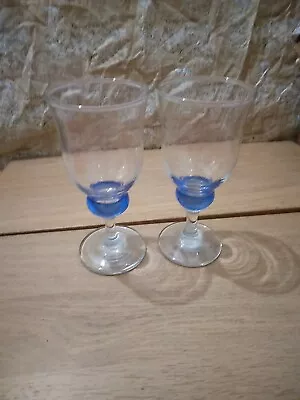 Buy 2 Cobalt Blue Knob Stem Chunky Wine Water Glasses Goblets Tulip Clear Set • 12£