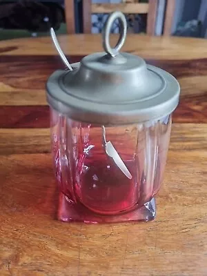 Buy Vintage Cranberry Glass Preserve Jar With Spoon • 5£