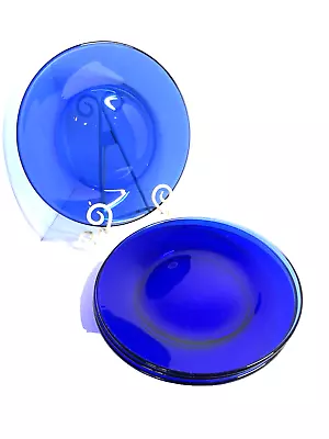 Buy Vtg Set Of 4 Cobalt Blue Luncheon Dessert Plates Thick Glass Plates 8  • 25.51£