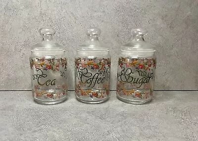 Buy Heritage Clear Glass Floral Canisters Jars Tea Coffee Sugar Vintage French Glass • 18.99£