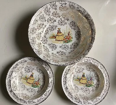Buy Portland Pottery Cobridge Crinoline Lady Serving Bowl Two Dessert Bowls Vintage • 17£