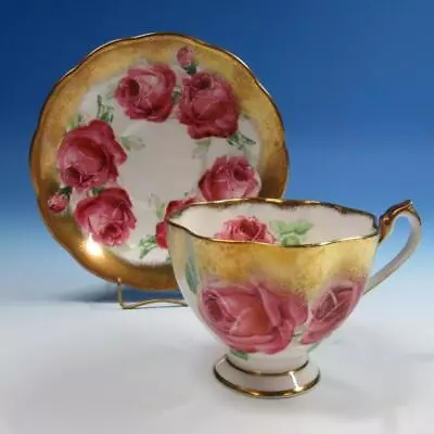 Buy Queen Anne Fine Bone China - Red Cabbage Rose - Tea Cup And Saucer • 46.68£