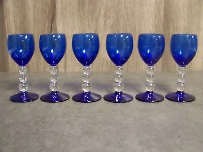 Buy Set Of 6 Bryce Aristocrat Glass Cobalt Blue And Clear Cordial Glasses • 28£