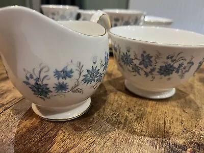 Buy Colclough Braganza Milk Jug & Sugar Bowl Bone China Blue Floral • 12£