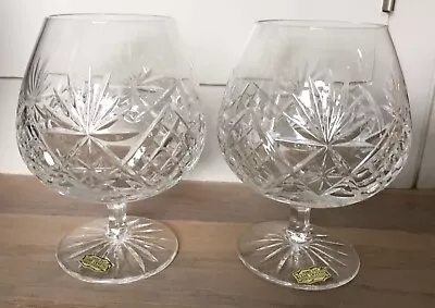 Buy 2 Vintage Bohemia Lead Crystal Brandy Balloon Glasses Czechoslovakovakia • 10£