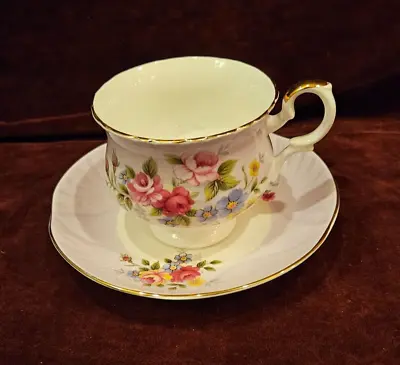 Buy Crown Staffordshire England Fine Bone China Cup & Saucer Pink & Purple Flowers • 18.63£