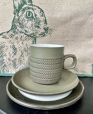 Buy Vintage Denby Chevron 1960's Mid Century Dark Olive Green Trio Cup Saucer Plate • 12£