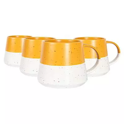 Buy 4x Dipped Flecked Stoneware Belly Mugs Large Rustic Tea Cups Set 370ml Mustard • 14£