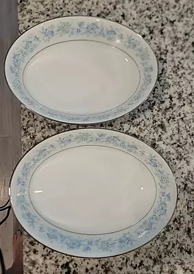 Buy 2 NORITAKE Japan China Dishes Blue MILFORD 9.75  Oval Vegetable Serving Bowls  • 27.95£