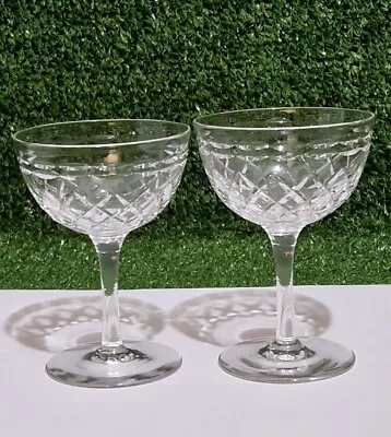 Buy Cut Crystal Glass Champagne / Sherbert Coupe Saucer Glasses Tudor England X2 • 17.99£