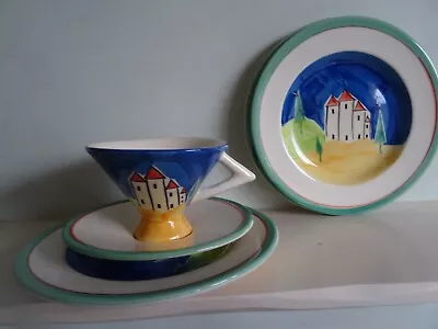 Buy Past Times Blue Lucerne Trio + 2 Plates Clarice Cliff Style Art Deco Ex. Cond • 15£