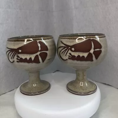 Buy Vintage Well House Studio Pottery Prawn Cocktail Stone Glazed Goblets Set Of 2 • 14.95£