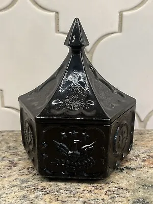Buy Vtg Tiara Indiana Black Glass Candy Jar Embossed Eagle Amethyst Academia Gothic • 14.90£