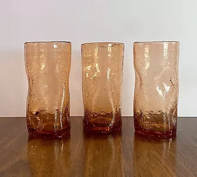 Buy 3 Blenko Mid Century Amber/Honey Crackle Glass Tumblers • 41.89£
